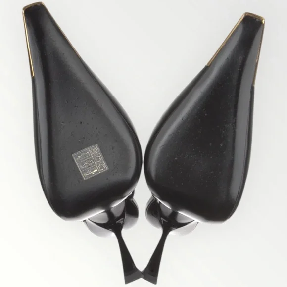 Saint Laurent Black Leather Jeanne Slingback Pumps 110 Black Gold - Picture 7 of 7